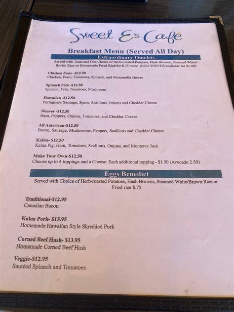 Menu at Sweet E's Café cafe, Honolulu