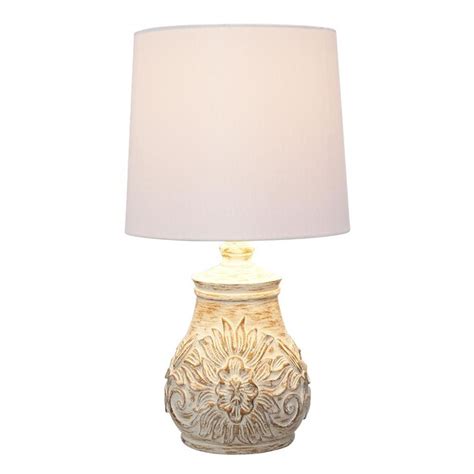 allen + roth 17-in White-wash Wood Tone Table Lamp with Linen Shade in ...