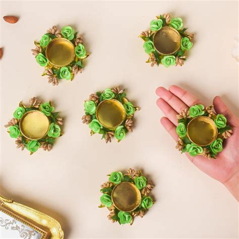 Home Décor - Green Rose Tea Light Holder Set Of 6 For Home Décor |Nestasia