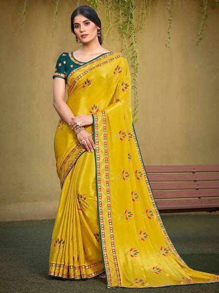 Yellow Blue Colour Latest Wedding Wear Silk Georgette Embroidery Work ...