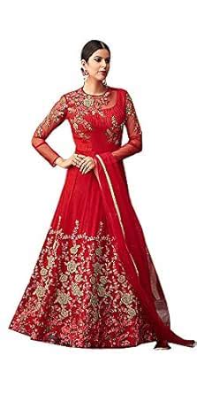 Buy Likeadiva Radiant Red Floral Embroidered Anarkali Suit with Net ...