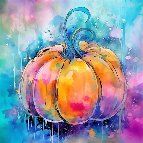 Whimsical Watercolor Pumpkin Design, Pastel Watercolor Pumpkin, Pumpkin ...