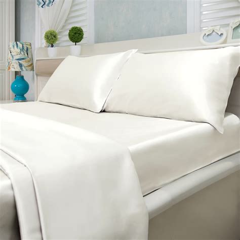 Satin Bed Sheet Set Ultra Soft 4-Piece (White, Queen) - Walmart.com