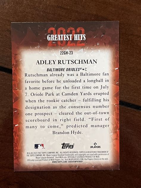 2023 Series 1 Adley Rutschman Greatest Hits RC | Ubuy India