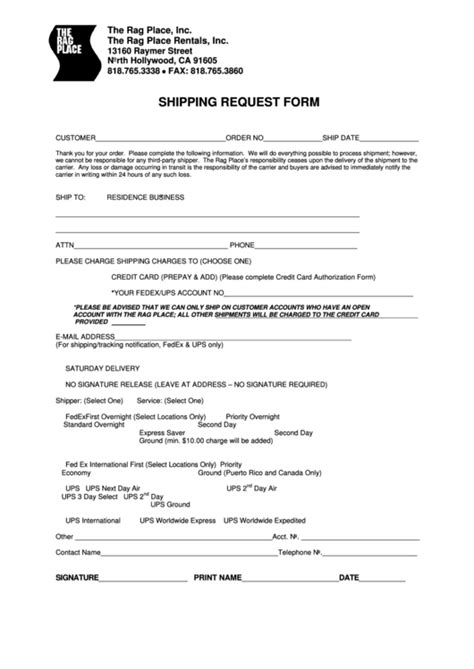 Image result for Shipping Request Form