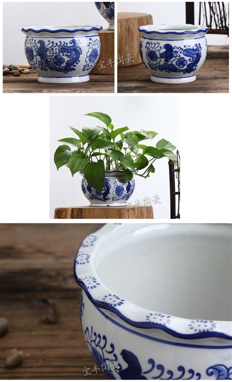 宝丰青花瓷陶瓷花盆 简约创意大号圆形绿植容器 中国风多肉小花盆-阿里巴巴