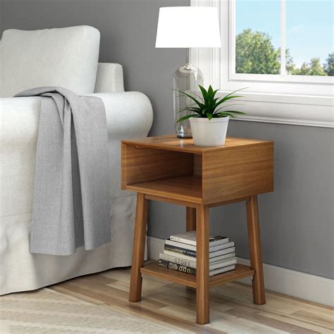 Amazon.com: Plank+Beam Wooden Side Table with Cubby Storage Shelf, Mid ...