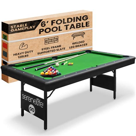 SereneLife Pool Table- Foldable & Portable 6 Ft Billiard Table- Very ...