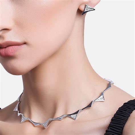 Silver Plated Valentine special Triangle Necklace Set with Austrian ...