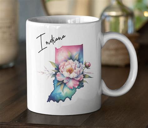 Indiana State Flower Coffee Mug, State Flower Coffee Cup, Peony Mug ...