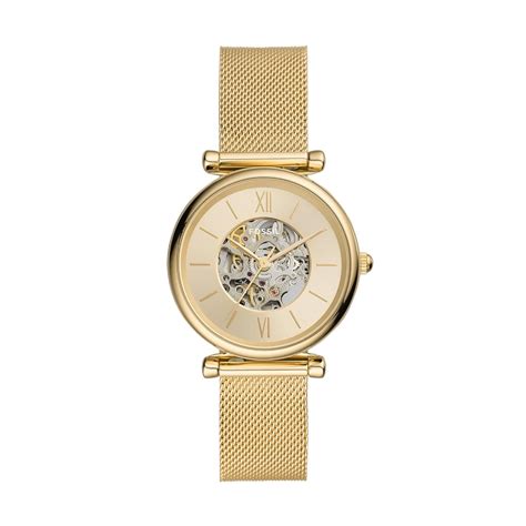 Buy Fossil Women Stainless Steel Carlie Analog Gold Dial Watch-Me3250 ...