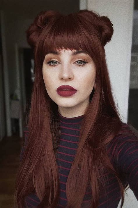 reddish brown/ginger cute bangs style synthetic wefted wig #haircolor # ...
