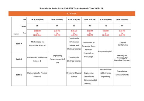 Series Test 2 Timetable - S2 - AY 2025-26 - Studocu