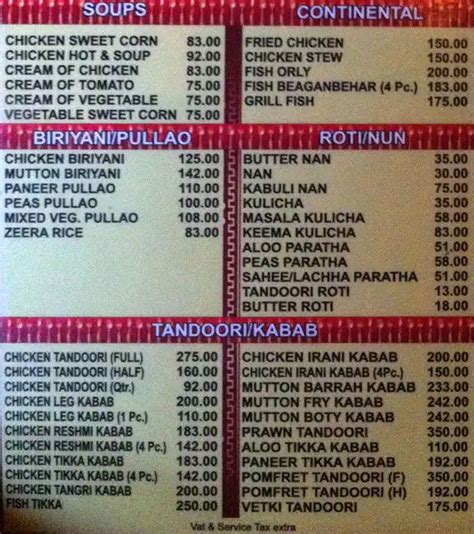 Menu at Green Valley, Howrah, 1/3/A/3