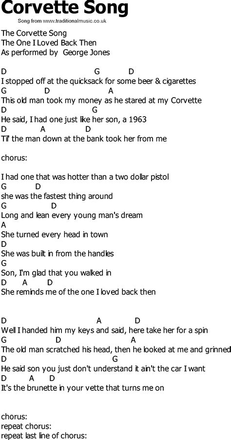 Old Country song lyrics with chords - Corvette Song