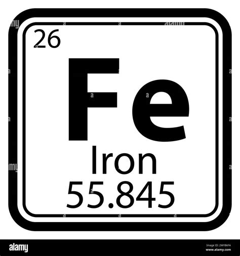 Iron chemical element periodic table icon. Iron chemical element with 26 atomic number sign ...