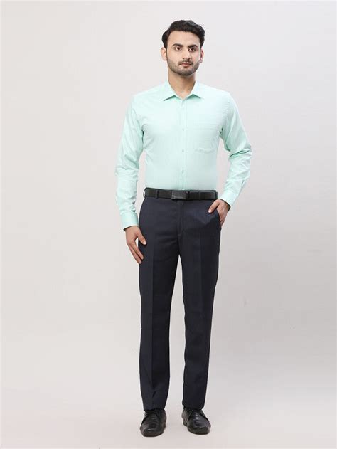 Park Avenue Men Green Self Design Slim Fit Full Sleeve Semi Cut Away C ...