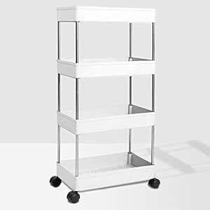 LIVINGBASICS 4 Tier Multipurpose Plastic Storage Trolley Cart with ...