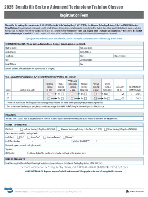 Fillable Online Bendix Air Brake & Advanced Technology Training Classes ...