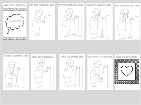 Wudu Steps Coloring Pages, Wudu Guide Coloring Pages, Wudu Step by Step Coloring Pages, Wudu ...