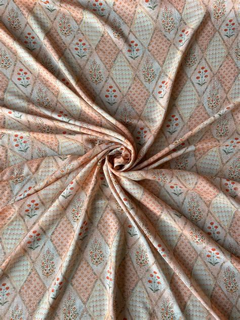 Peach Buti Jaal Print Muslin Fabric – Lavanya India