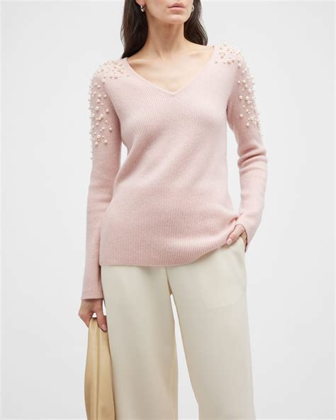 Neiman Marcus Cashmere Collection Cashmere Off-Shoulder Sweater with ...