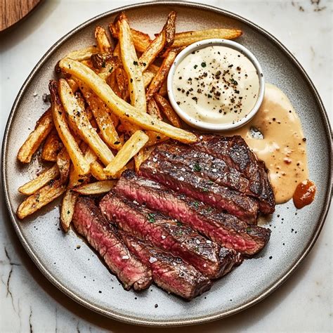 Perfectly Seared Steak with Crispy Double-Fried Potato Frites - Tangy ...