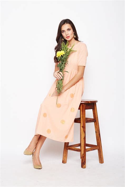 Get Peach Polka Dot Midi Dress at ₹ 1329 | LBB Shop