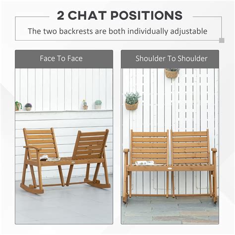 Buy Outsunny Wooden Garden Rocking Bench with Adjustable Backrests, 2 ...