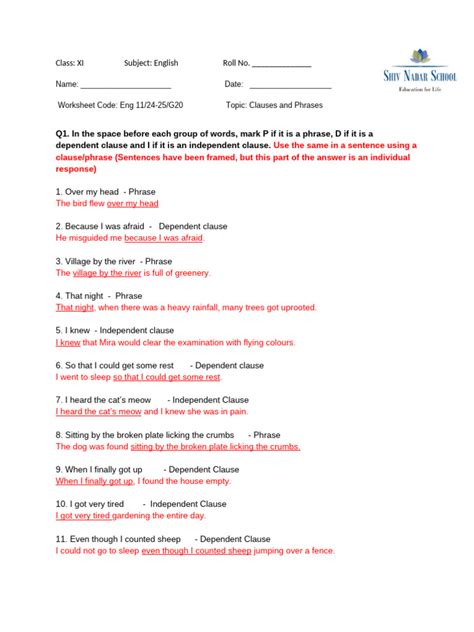 WS 20 Clauses and Phrases (AK) | PDF | Adverb | Adjective