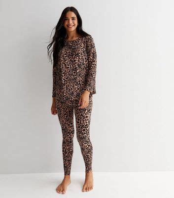 Maternity Brown Soft Touch Legging Pyjama Set with Leopard Print | New Look