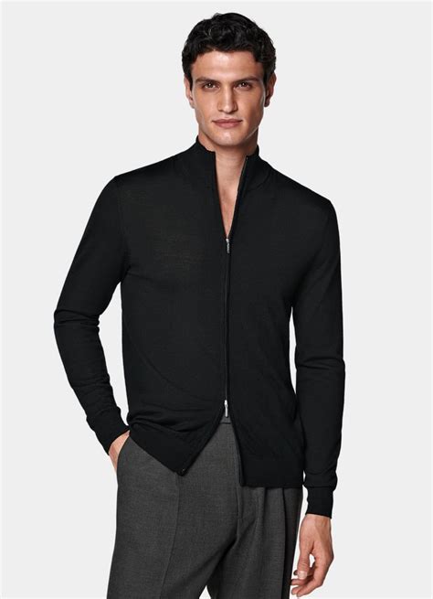 Black Merino Zip Cardigan in Pure Wool | SUITSUPPLY