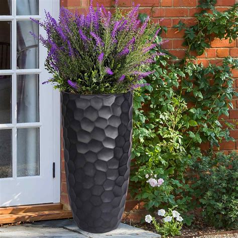 Mosaic Style Black Tall Round Vase Garden Planter, Outdoor Plant Pot ...