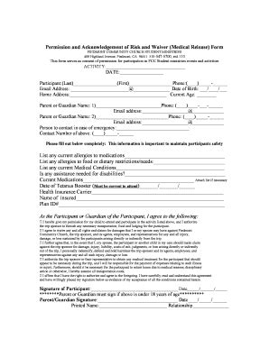 Fillable Online piedmontchurch Permission and Acknowledgement of Risk ...