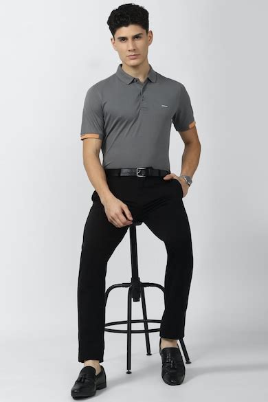 Buy Men Grey Solid Polo Neck T-shirt Online - 757488 | Van Heusen