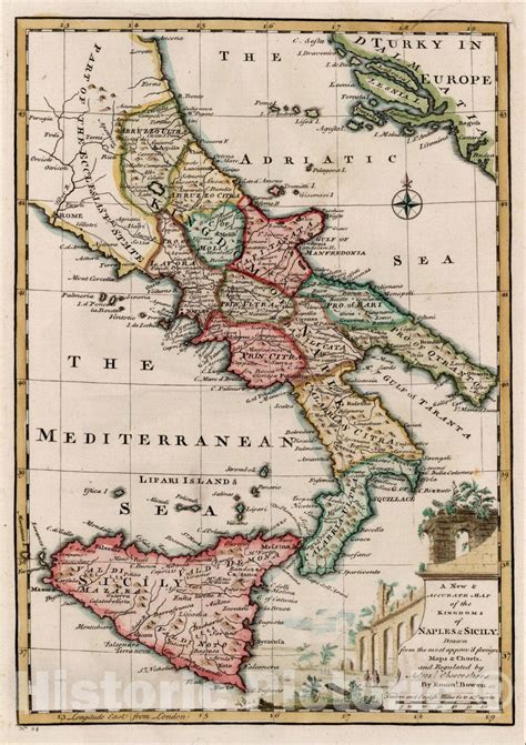 Historic Map : A New & Accurate Map of the Kingdoms of Naples & Sicily – Historic Pictoric