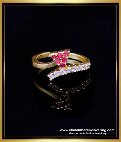 Buy Unique White and Ruby Stone Gold Covering Ring for Ladies