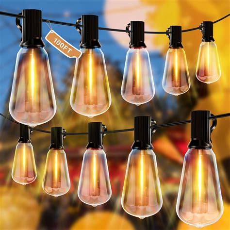 HslyT Outdoor String Lights 100FT LED Patio Lights with 52 Shatterproof ...
