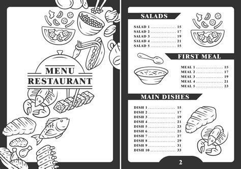 Restaurant menu cover template. Fish, pasta, chicken. Nutritious food ...