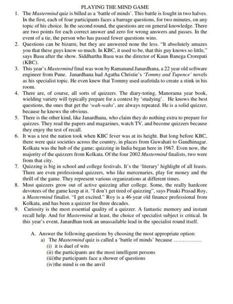 Unseen passage off topic KBC playing with mind games - Brainly.in