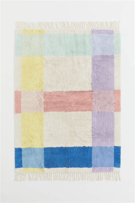 Pile rug - Light beige/Checked - Home All | H&M IN