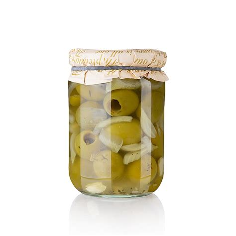 Green olives, stoneless, Gordal, with onions, Torremar SL, 580g, Glass ...