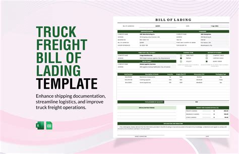 Free Editable Bill of Lading Templates in Excel to Download