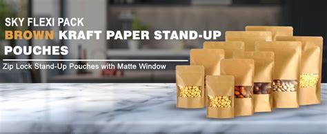 Buy SKY FLEXI PACK Brown Kraft Paper Zip lock Stand Up Pouches | 11x17 ...