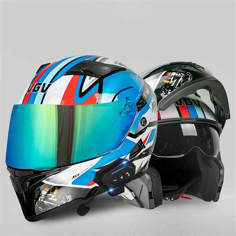 Bluetooth Motorcycle Helmet // Turquoise Visor // Red + White + Blue (L) - MotorSpeeders ...