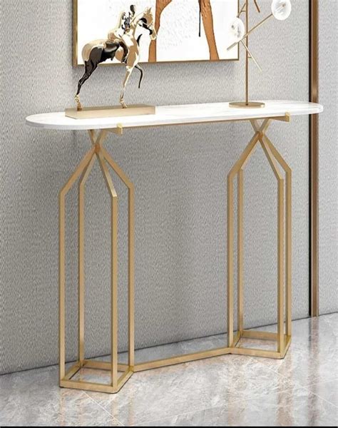 DAINTY WHITE CONSOLE TABLE WITH A STEEL BASE – SUREKH DECOR