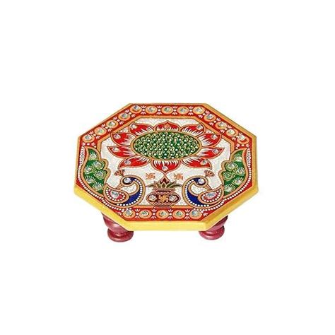 Shivakari Small Marble Chowki for God | Handcrafted Peacock Design ...