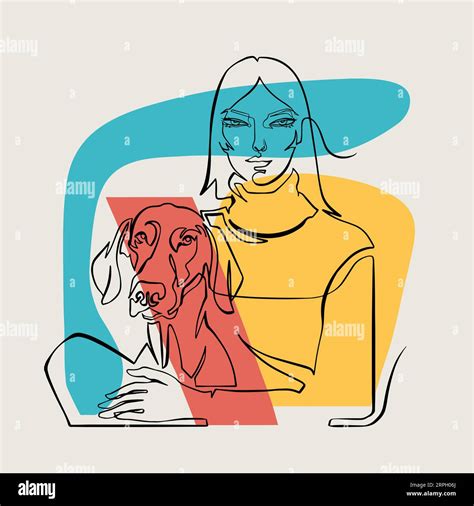 Minimalistic Illustration of a Woman and a Dog, continuous line Stock ...