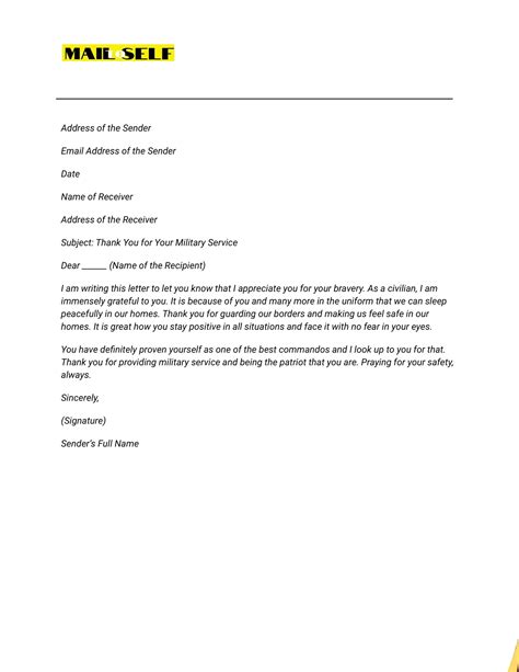 Thank You For Your Military Service Letter Templates - prntbl ...