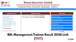 BDL Management Trainee Result 2026 Link [OUT]: बीडीएल मैनेजमेंट ट्रेनी ...